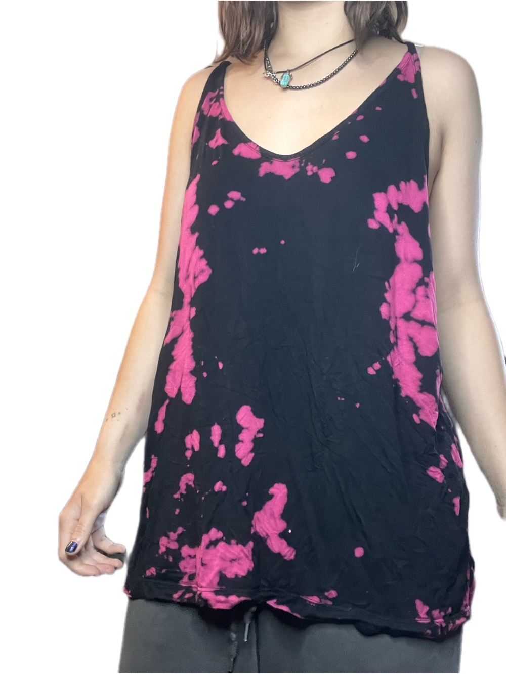 Old Navy Black and Hot Pink Tie-Dye Scoop Neck Tank